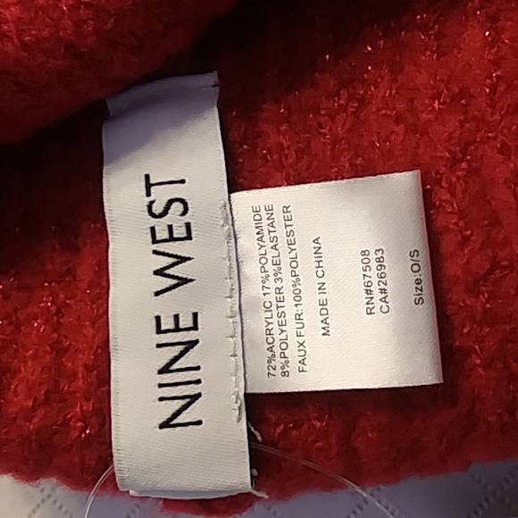 Nine West red sparkly winter hat w/ pom pom - Picture 5 of 5